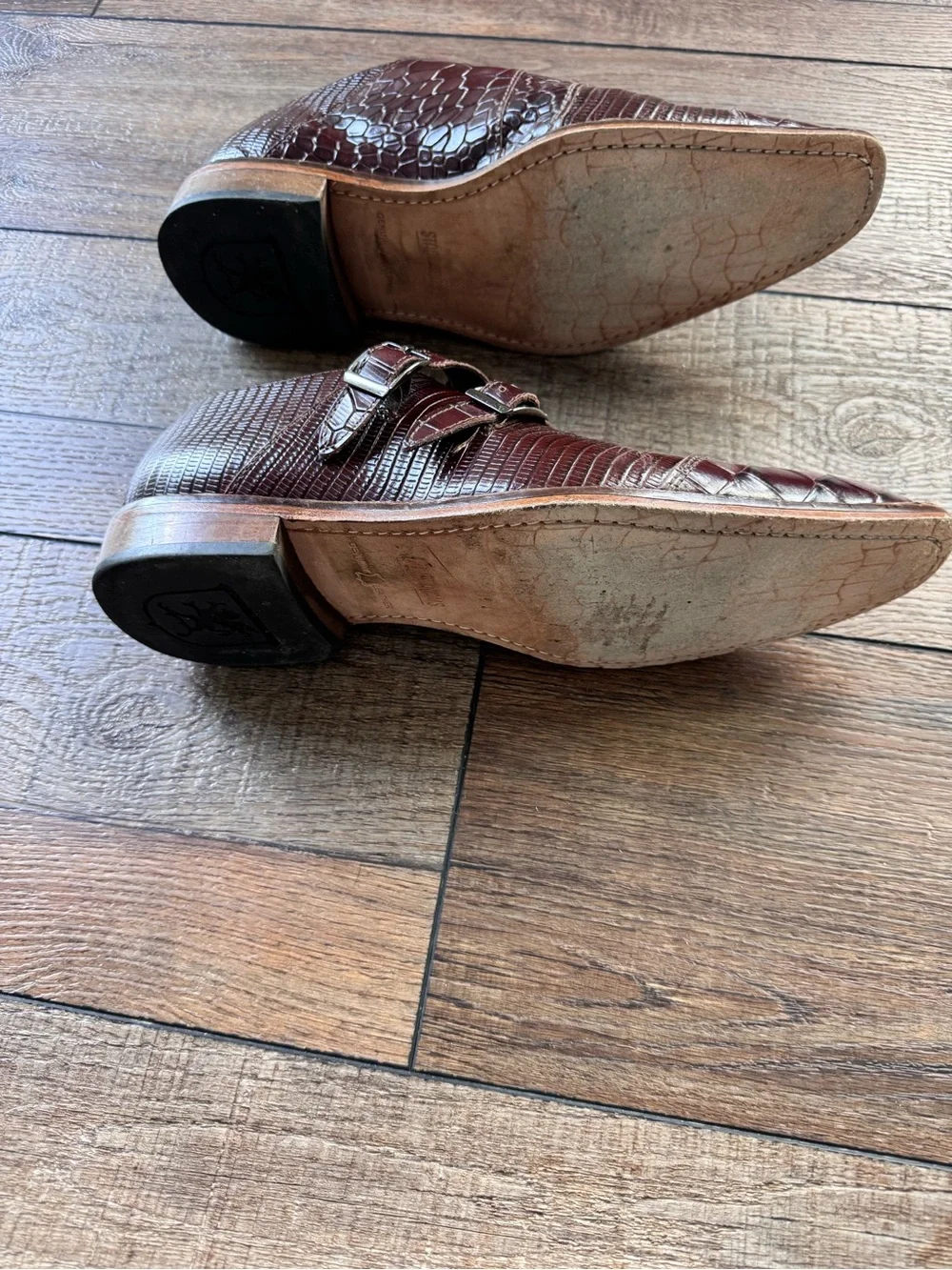 Stacy Adams Men's Burgundy Croc-Embossed Double Monk Strap Oxfords (Gently Used)